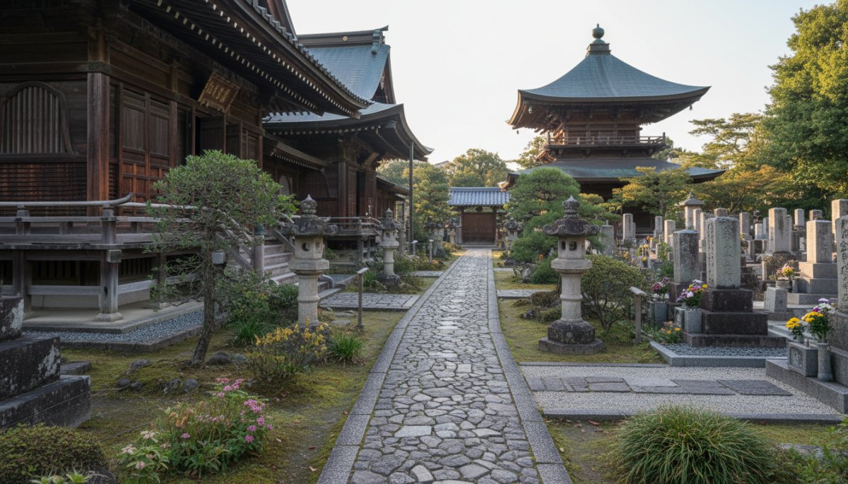 神奈川県の寺院墓地の管理された境内と墓所