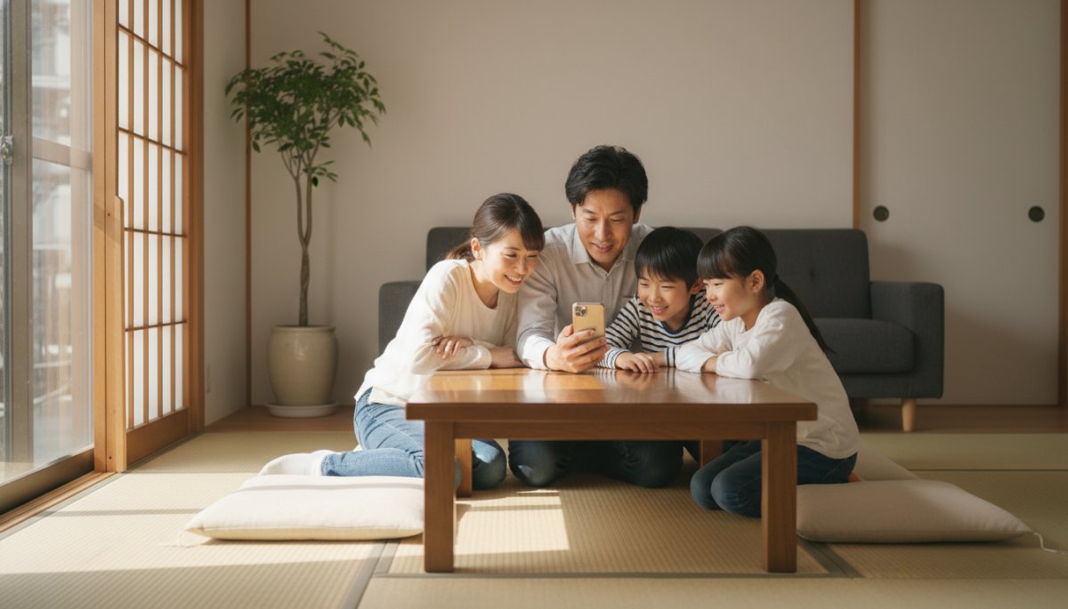 グループメールで相談する家族のイメージ