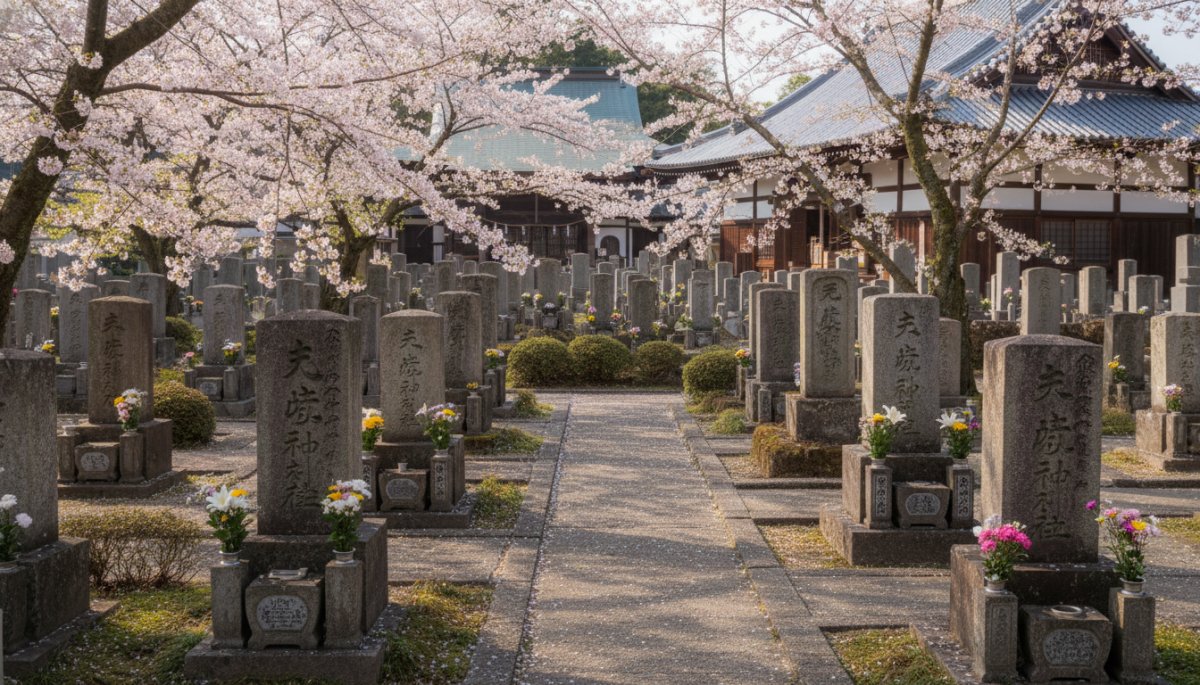 寺院の美しい境内と墓地