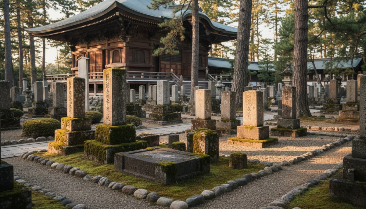 寺院墓地の静かな境内と本堂