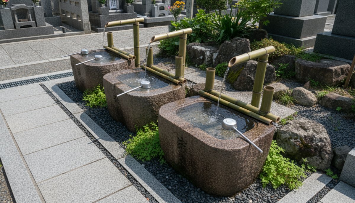 墓地の水場設備の様子